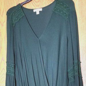 Hunter Green Wrap Top with Lace Detail
